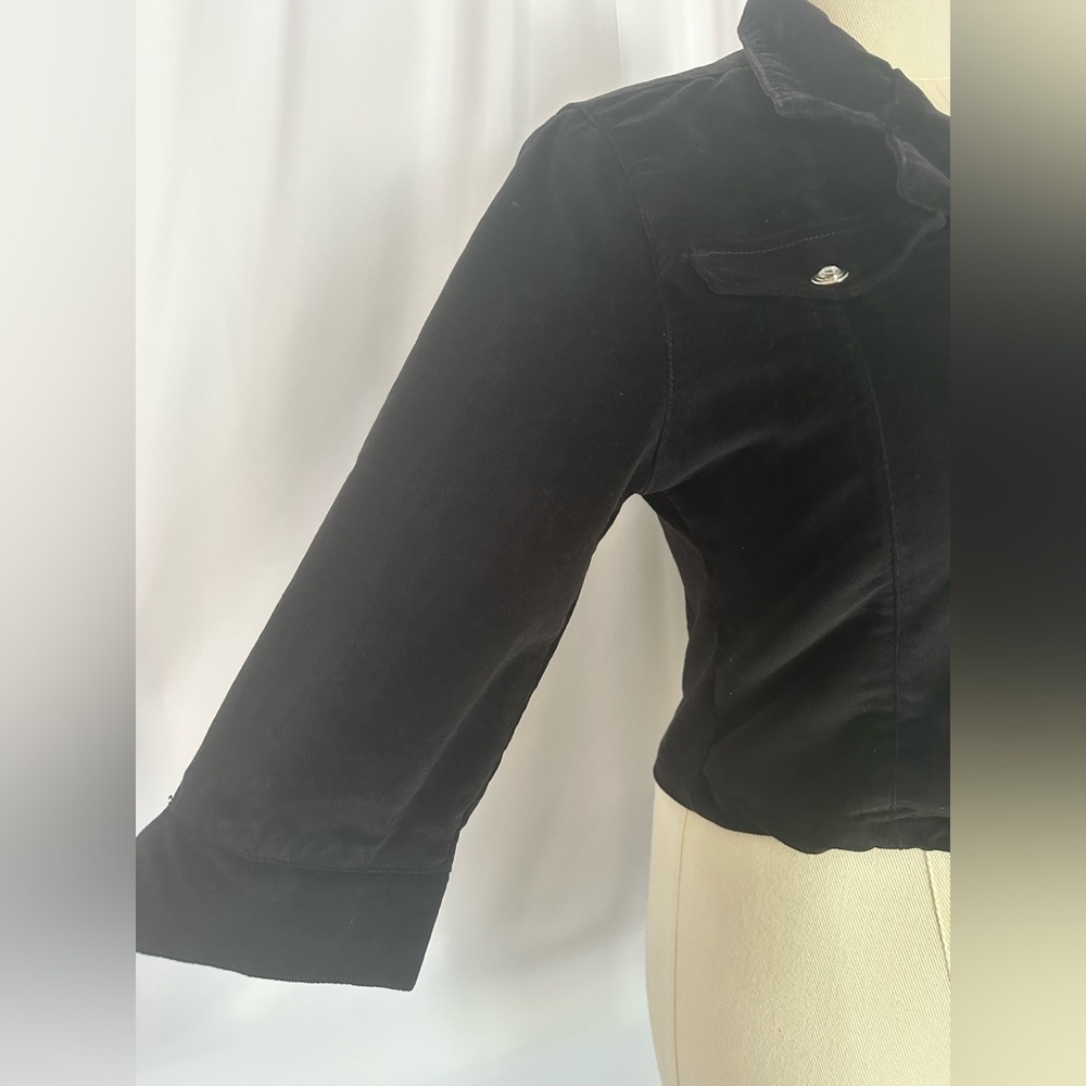 De Code Black Velvet Wrap Jacket Cropped Blazer Rhinestone Buckle Size L (1250) - Picture 10 of 15